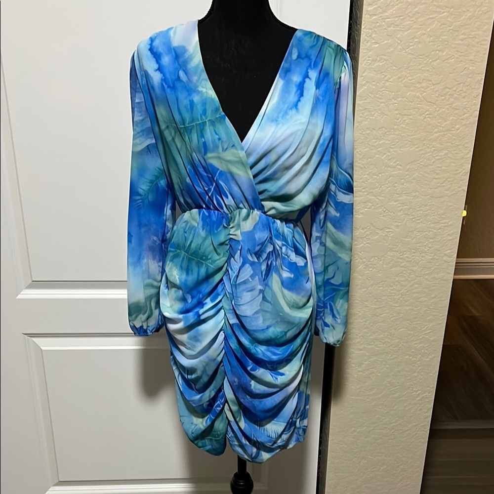 Blue and Green Draped Dress